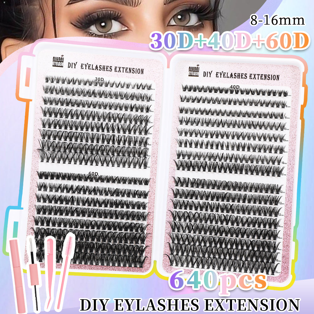 Row Cluster Eyelashes Set – 640 Lightweight Segmented Lashes for Custom Volume & Natural Look