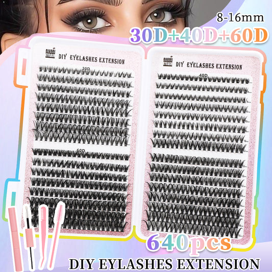 Row Cluster Eyelashes Set – 640 Lightweight Segmented Lashes for Custom Volume & Natural Look