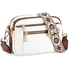 Stylish Triple-Zipper Crossbody Bag with Floral Embroidered Straps