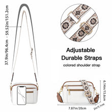Stylish Triple-Zipper Crossbody Bag with Floral Embroidered Straps