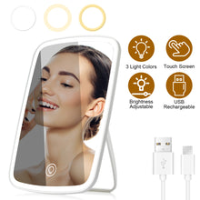LED Lighted Makeup Mirror with Adjustable Brightness & 3 Color Modes, USB Rechargeable