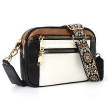 Stylish Triple-Zipper Crossbody Bag with Floral Embroidered Straps